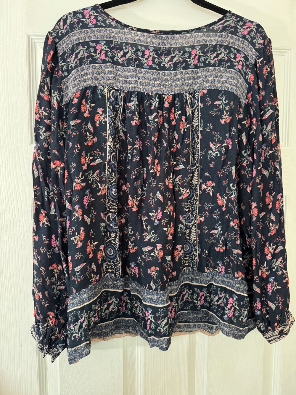 Lucky Brand Navy Blue Boho Floral Top in 2x - Picture 4 of 5